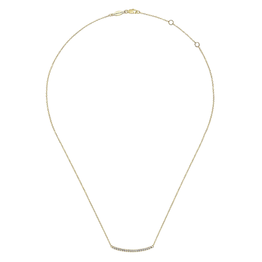 14K Yellow Gold Diamond Pave Curved Bar Necklace