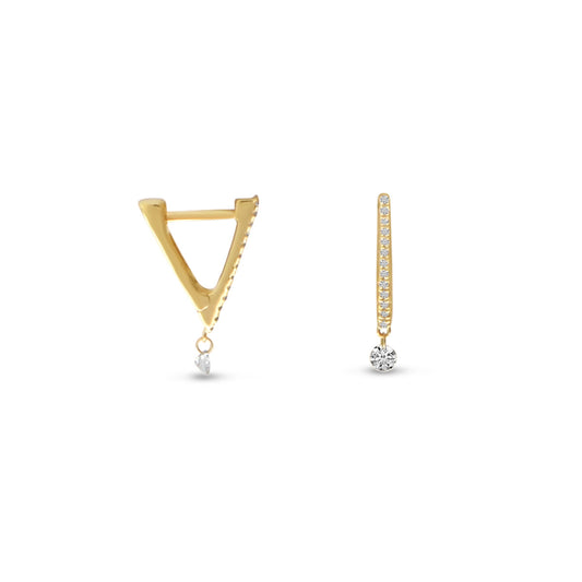 14K Yellow Gold Dashing Diamond Tiny Triangle Huggie Earrings