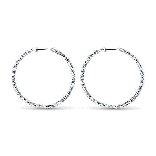 14K White Gold Prong Set 50mm Round Inside Out Diamond Hoop Earrings