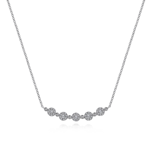 14K White Gold Diamond Cluster Curved Bar Necklace