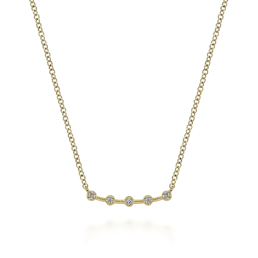 14K Yellow Gold Diamond Stations Curved Bar Necklace
