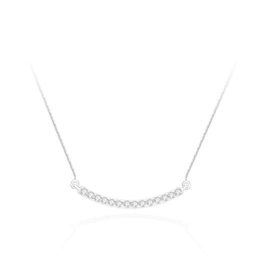 14K White Gold Curved Diamond Bar Necklace