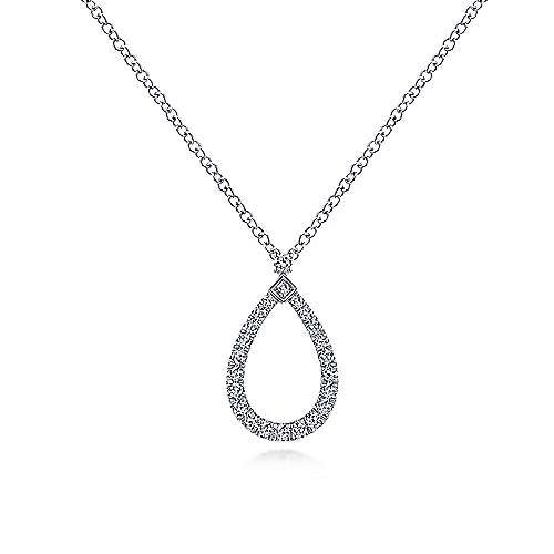 14K White Gold Teardrop Diamond Pendant Necklace