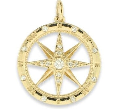 14K Yellow Gold Diamond Compass Pendant