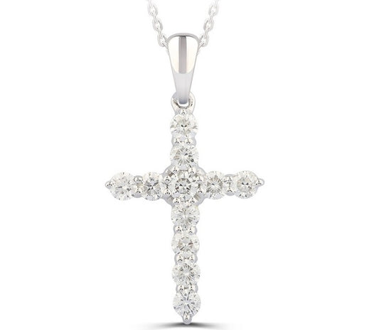14K White Gold 1ctw Diamond Cross Pendant
