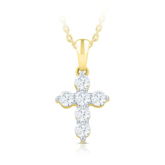 14K Yellow Gold Diamond Cross Pendant