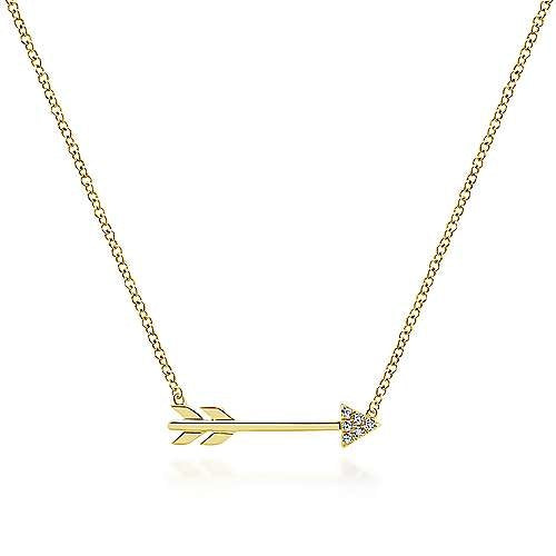 14K Yellow Gold Diamond Arrow Necklace