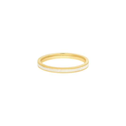 14K Yellow Gold White Enamel Band