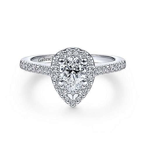 14K White Gold Pear Shape Halo Diamond Engagement Ring