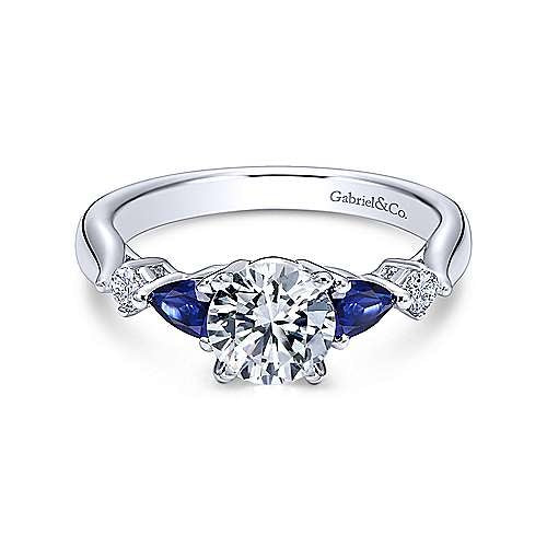 14K White Gold Round Five Stone Sapphire and Diamond Engagement Ring