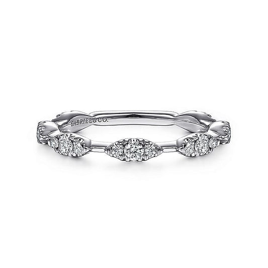 14K White Gold Diamond Cluster Station Stackable Ring