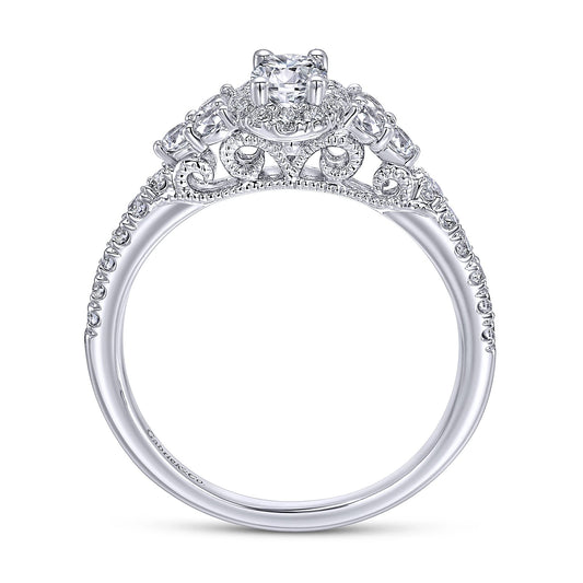 14K White Gold Oval Halo Complete Diamond Engagement Ring