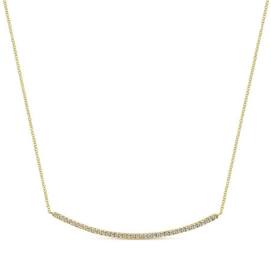 14K Yellow Gold Diamond Pave Curved Bar Necklace