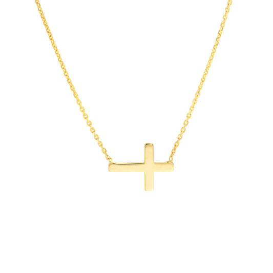 Yellow Gold Mini Sideways Cross Necklace
