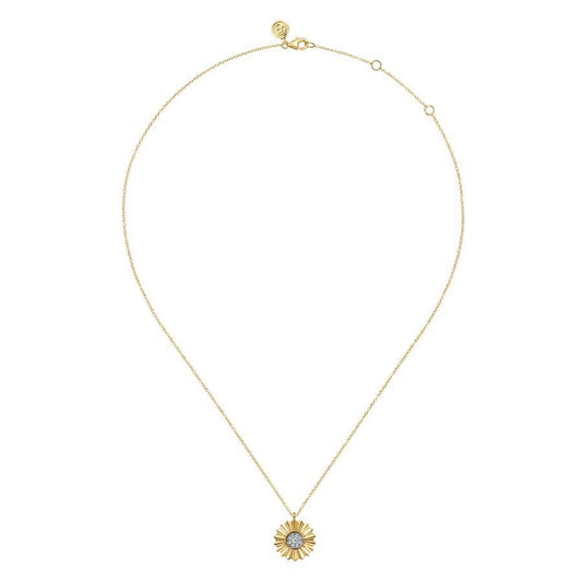 14K Yellow Gold Fluted Diamond Disc Necklace