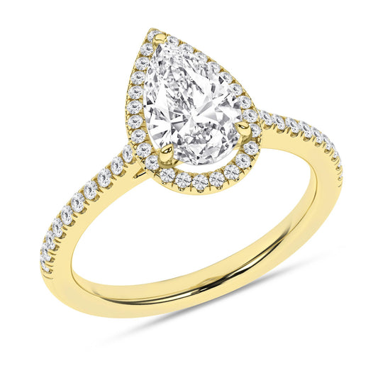 14K Yellow Gold Lab Grown 2.64ctw Pear Diamond Halo Engagement Ring