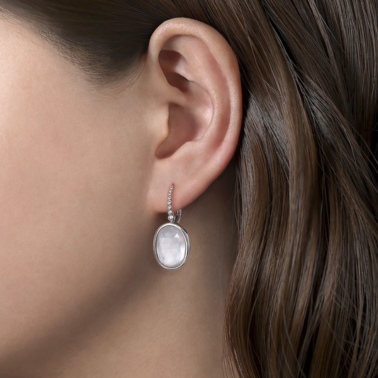 925 Sterling Silver Rock Crystal and White Mother of Pearl Drop Earrings