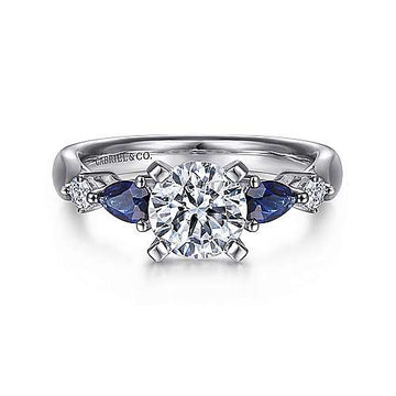 14K White Gold Round Five Stone Sapphire and Diamond Engagement Ring
