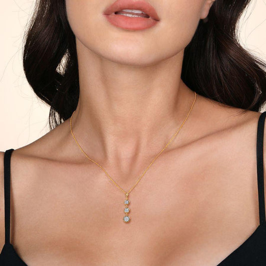 14K Yellow Gold Graduating Diamond Cluster Trio Necklace