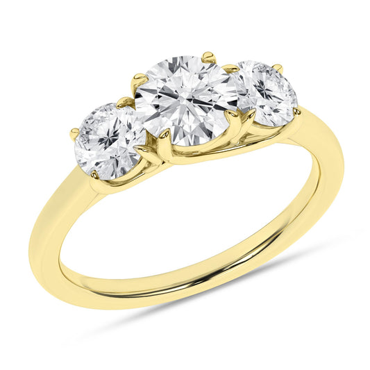 14K Yellow Gold Lab Grown 2.00ctw Three Round Diamond Engagement Ring