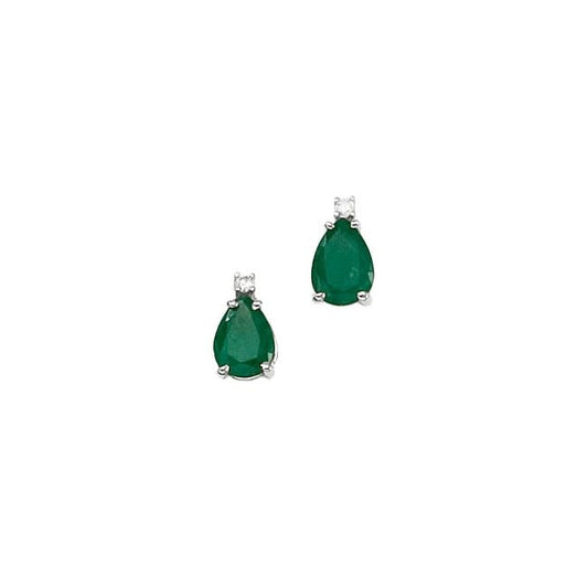 14K White Gold Pear Emerald and Diamond Earrings