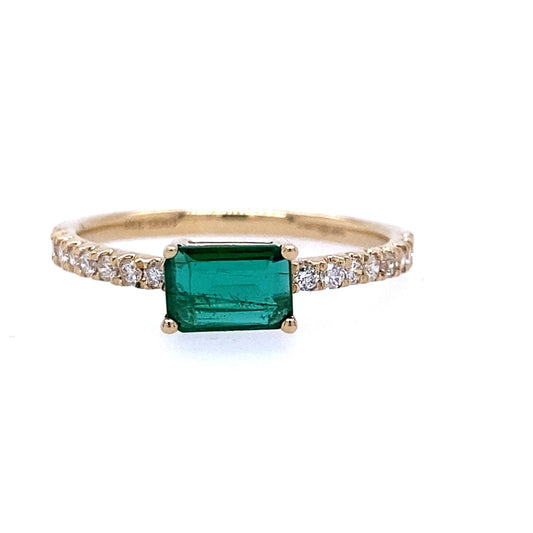 14K Yellow Gold Emerald and Diamond Ring