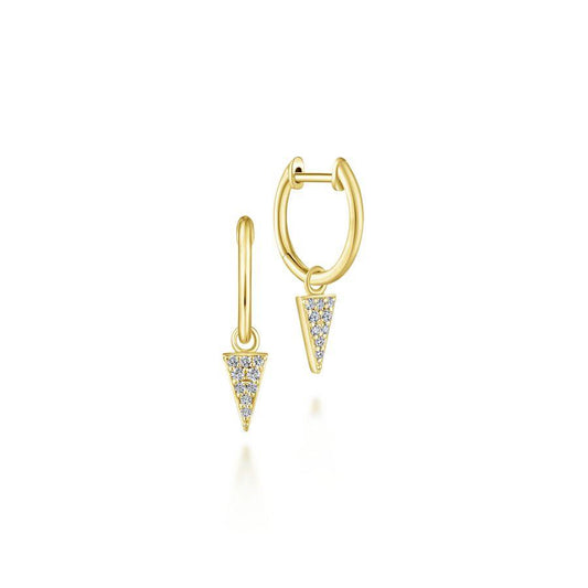 14KT .10CTW(HG)PAVE DIAMOND "TRIANGLE" DROP HUGGIES