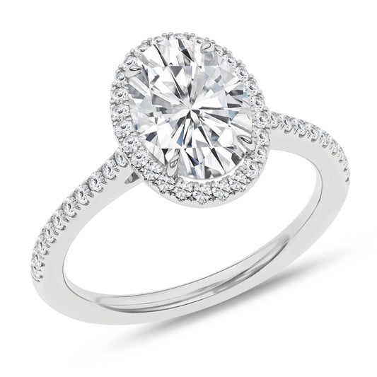 14K White Gold Lab Grown Oval Diamond Halo Engagement Ring