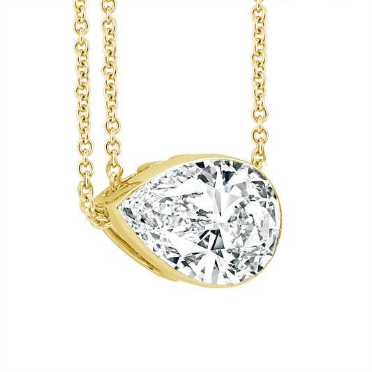 14K Yellow Gold 1ct Lab Grown Pear Diamond SkySet Necklace