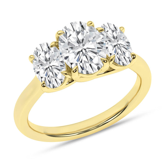 14K Yellow Gold Lab Grown 3.02ctw Three Stone Oval Engagement Ring