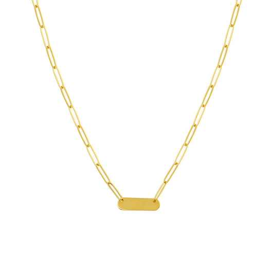 14K Yellow Gold Paper Clip Bar Necklace