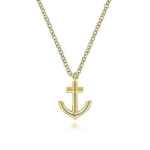 14K Yellow Gold Anchor Pendant Necklace