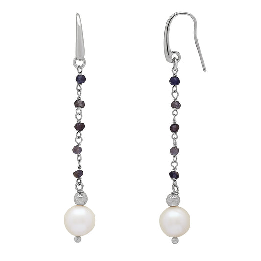 Silver Pearl & Iolite Spinel Earrings