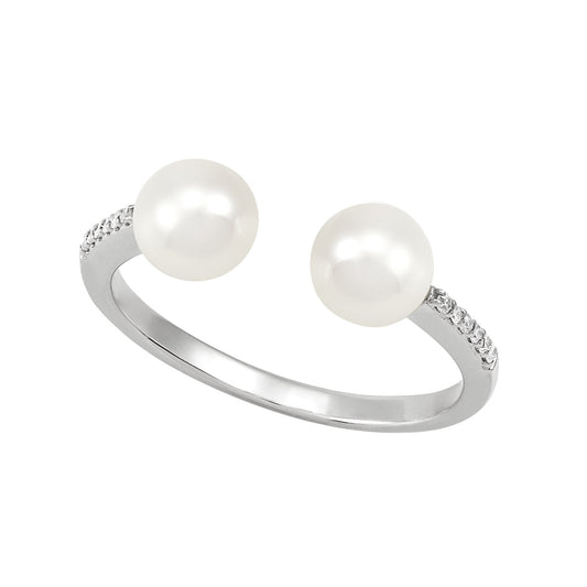 14K White Gold Pearl and Diamond Ring