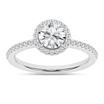 14K White Gold Lab Grown 1.25ctw Round Diamond Halo Engagement Ring