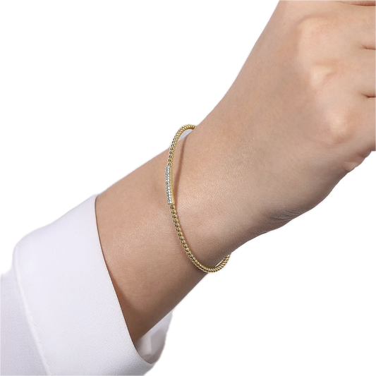 14K Yellow Gold Bujukan Bead Bangle with Diamonds