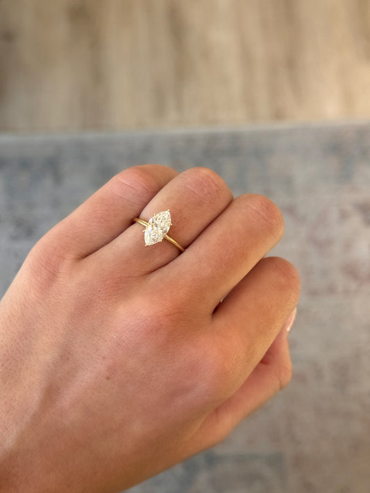 14K Yellow Gold Lab Grown 2.12CTW Marquise Engagement Ring with Hidden Halo