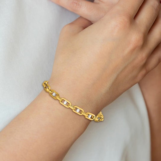 14K Two Tone 8" Fancy Flat Anchor Link Bracelet