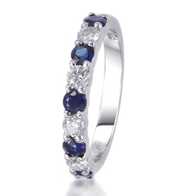 14K White Gold Sapphire & Diamond Band