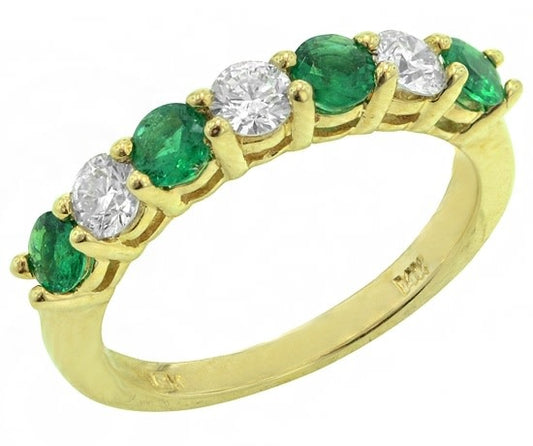 14K Yellow Gold Emerald and Diamond 7 Stone Band