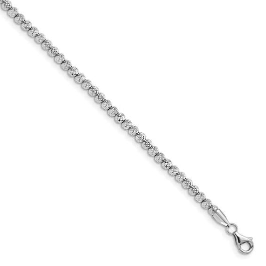 10K White Gold Polished D/C Beaded Bracelet
