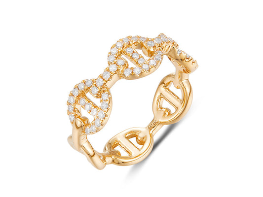 14K Yellow Gold Pave Diamond Link Ring