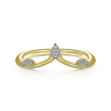 14K Yellow Gold Diamond Cluster Chevron Ring