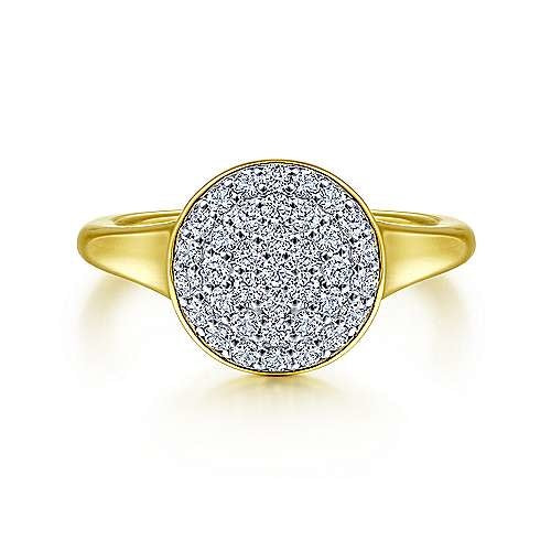 14K Yellow Gold Round Cluster Diamond Ring