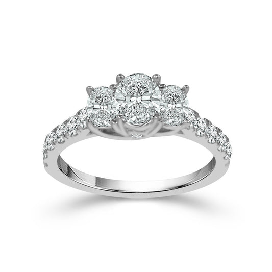 14K White Gold 1ctw Oval Three Stone Engagement Ring