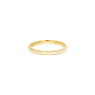 14K Yellow Gold White Enamel Band