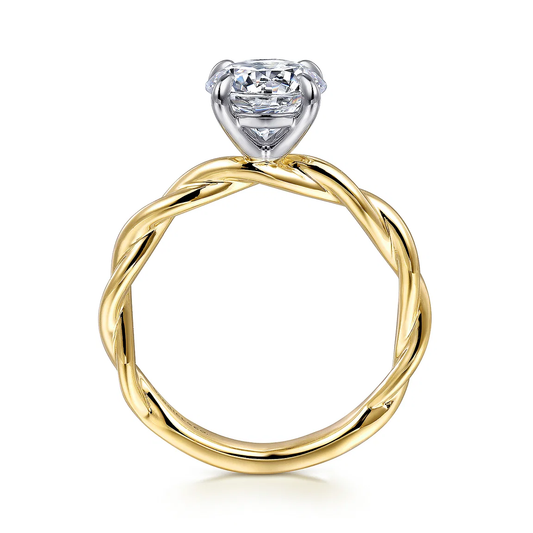 14K White-Yellow Gold Twisted Round Diamond Engagement Ring