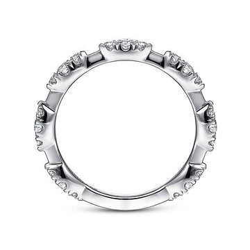 14K White Gold Diamond Cluster Station Stackable Ring