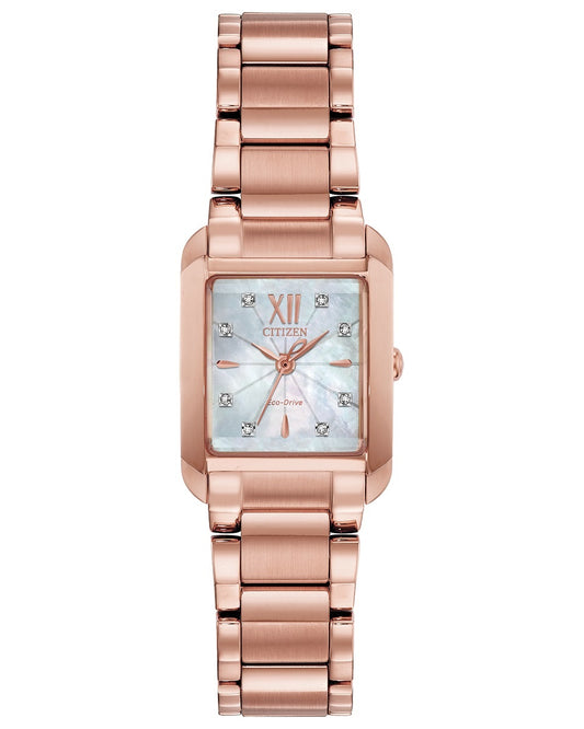 Ladies Rose Gold Citizen L Eco Drive Watch with Genuine Diamonds