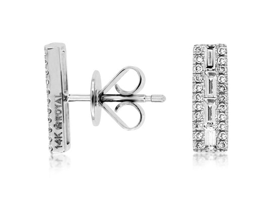 14K White Gold Baguette and Pave Diamond Studs